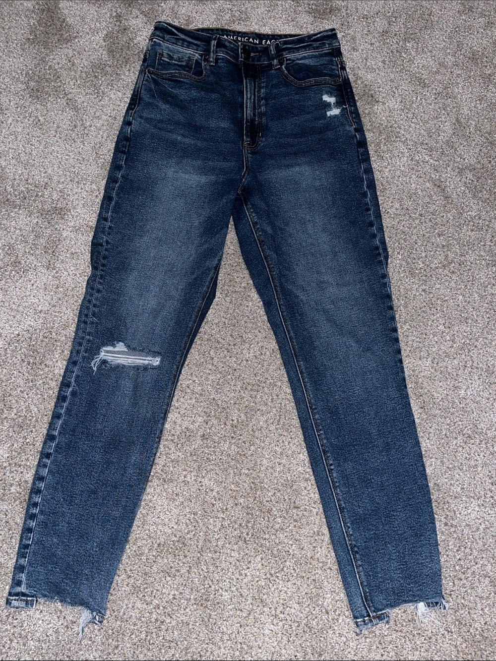 American Eagle Outfitters Dark Indigo High-Rise Distressed Jeans